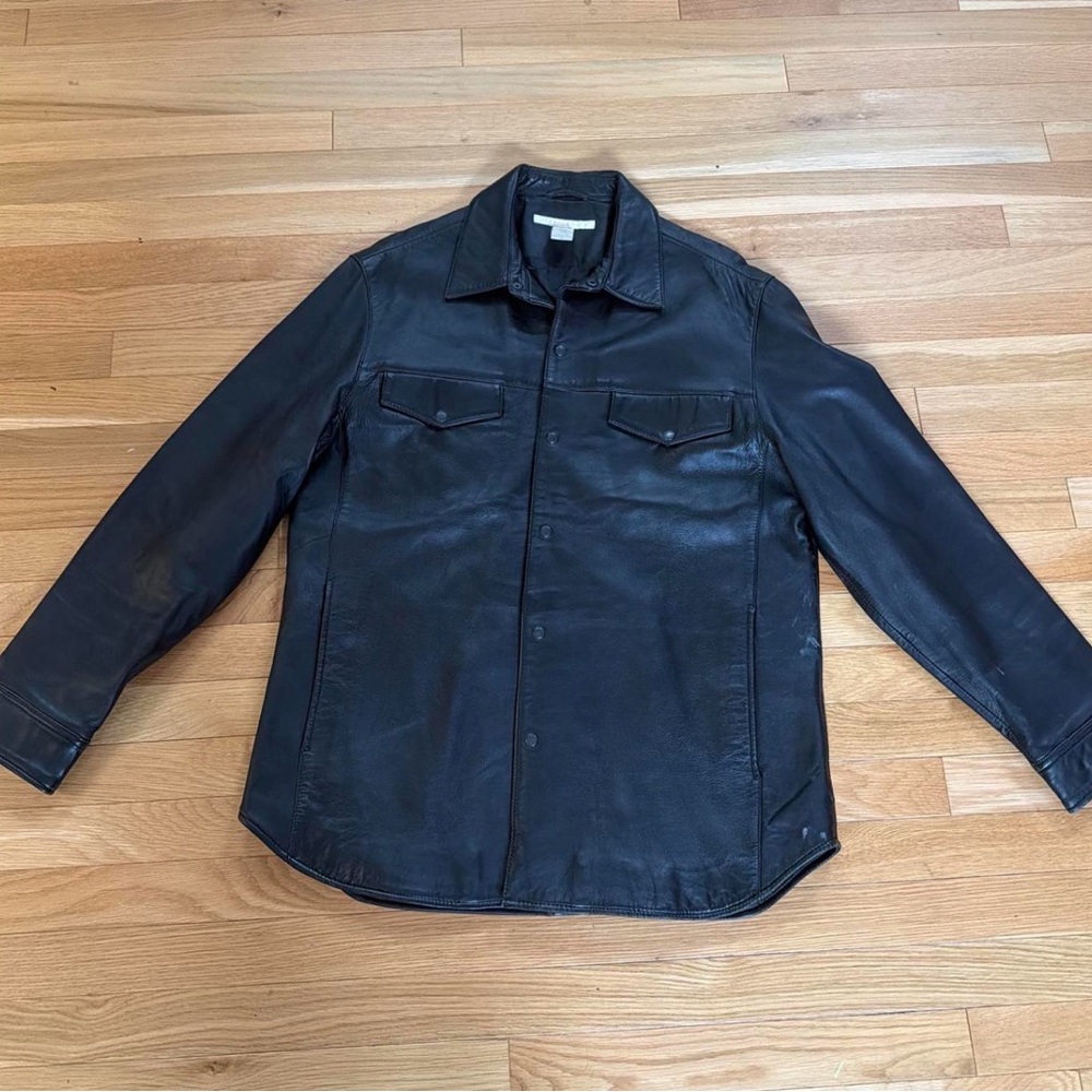Perry Ellis Black Leather Bomber Jacket